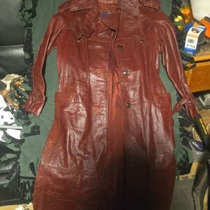 Elegant Burgundy Leather Trench Coat